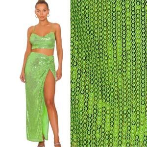 NBD Jessenia Maxi Skirt in Neon Green Sequins